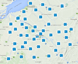 Carte google MDube arpenteur geometre drummondville victoriaville nicolet sorel saint hyacinthe Territoire desservi par Dube arpenteur géometre